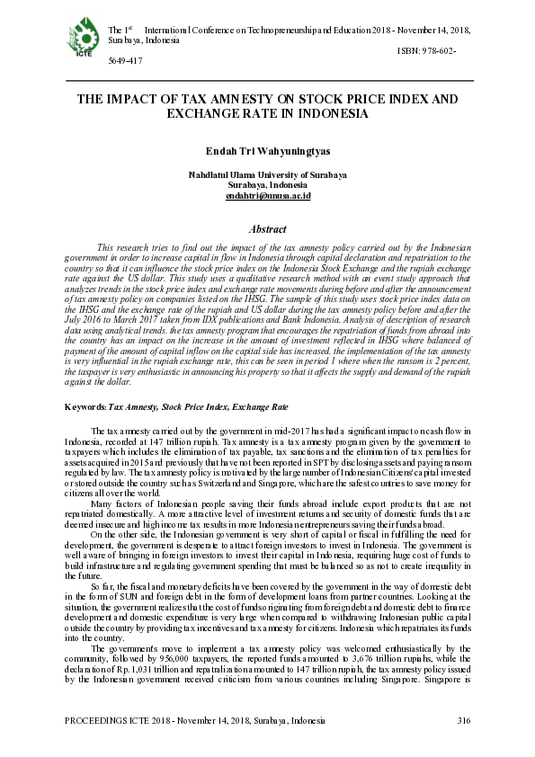 (PDF) The Impact of Tax Amnesty on Stock Price Index and Exchange Rate ...