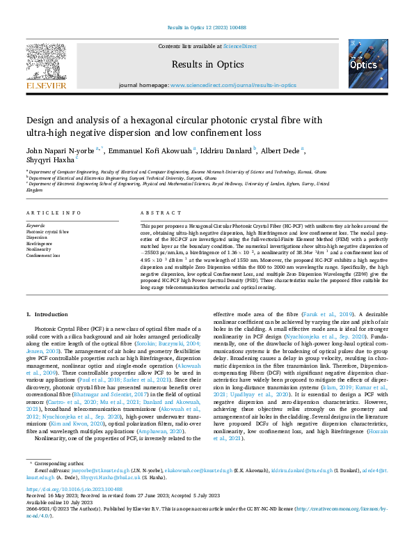(PDF) Design and analysis of a hexagonal circular photonic crystal ...