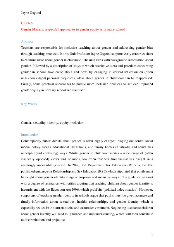 (PDF) Gender Matters: respectful approaches to gender equity in primary ...