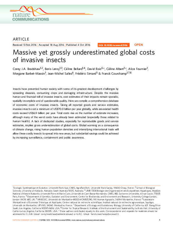 (PDF) Massive yet grossly underestimated global costs of invasive insects