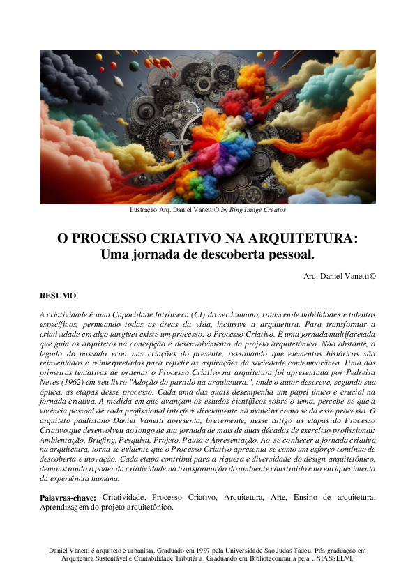 (PDF) O PROCESSO CRIATIVO NA ARQUITETURA: Uma jornada de descoberta pessoal