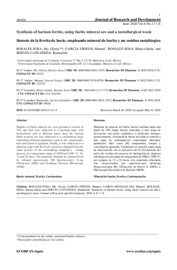 Synthesis of barium ferrite, using barite mineral ore and a metallurgical waste