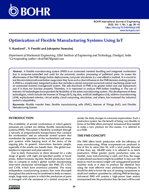 (PDF) Optimization of Flexible Manufacturing Systems Using IoT