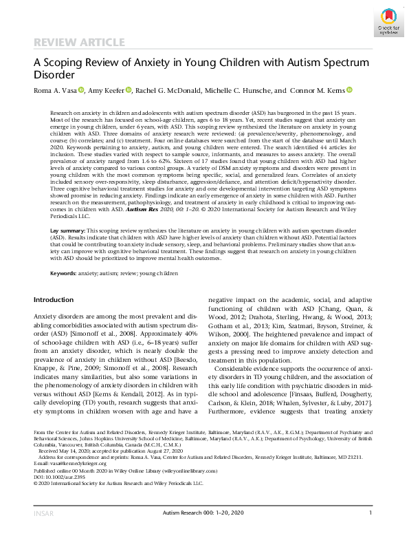 (PDF) A Scoping Review of Anxiety in Young Children with Autism ...