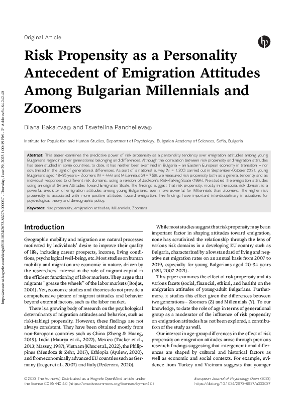 (PDF) Risk Propensity as a Personality Antecedent of Emigration ...
