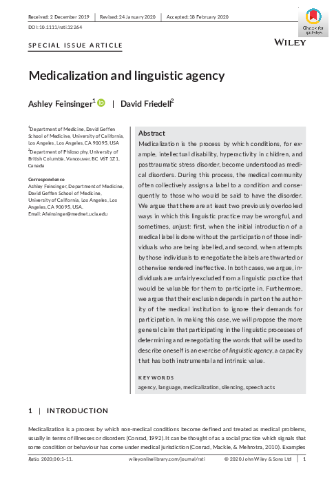 (PDF) Medicalization and linguistic agency