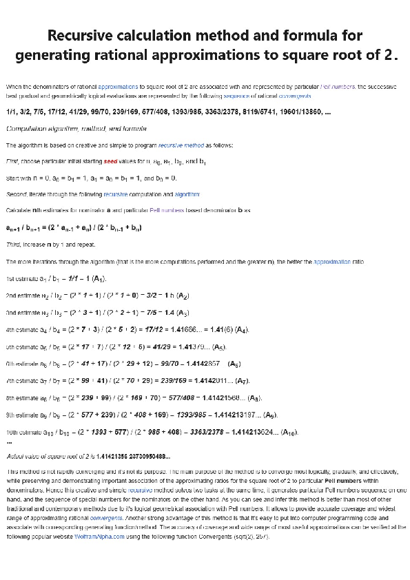 (PDF) Rational approximations to square root of 2 using recursive ...
