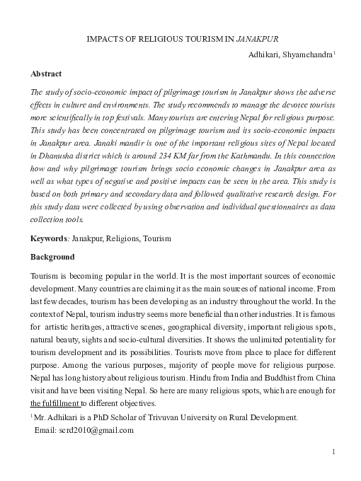 (PDF) IMPACTS OF RELIGIOUS TOURISM IN JANAKPUR