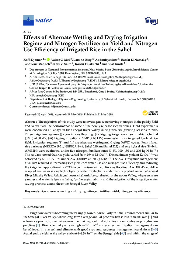 (PDF) Effects of Alternate Wetting and Drying Irrigation Regime and ...