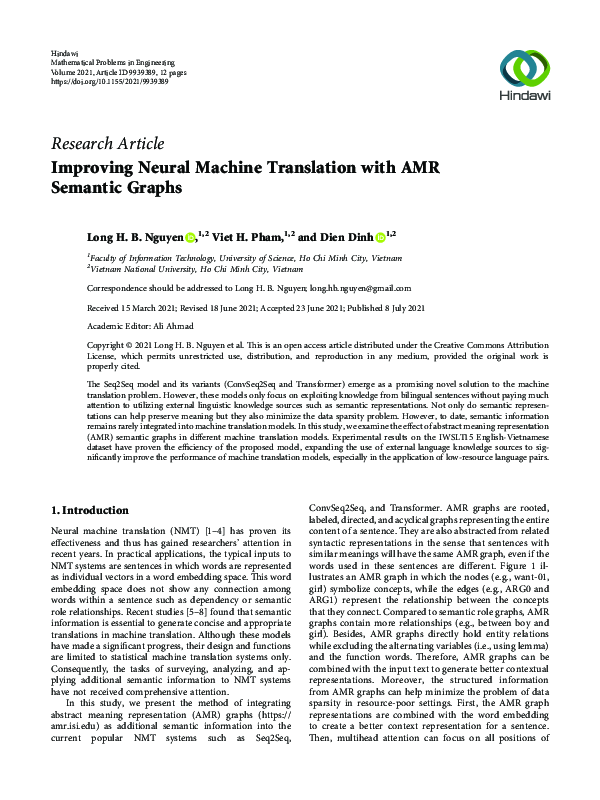 (PDF) Improving Neural Machine Translation with AMR Semantic Graphs