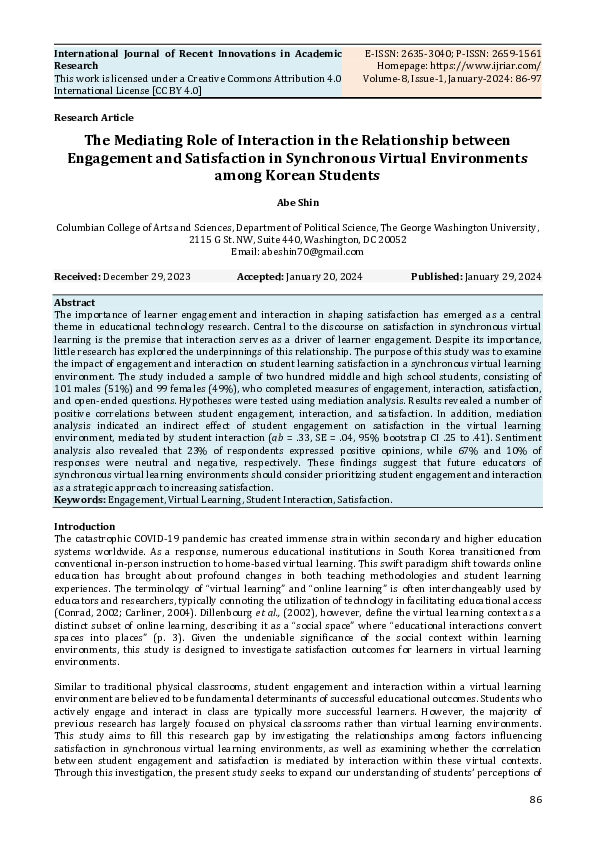 (PDF) The Mediating Role of Interaction in the Relationship between ...
