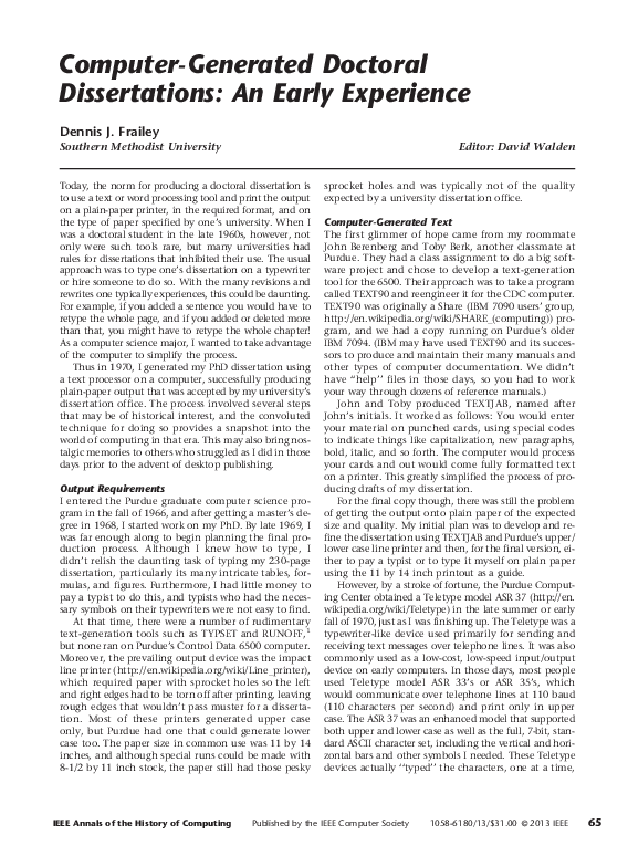 (PDF) Computer-Generated Doctoral Dissertations: An Early Experience