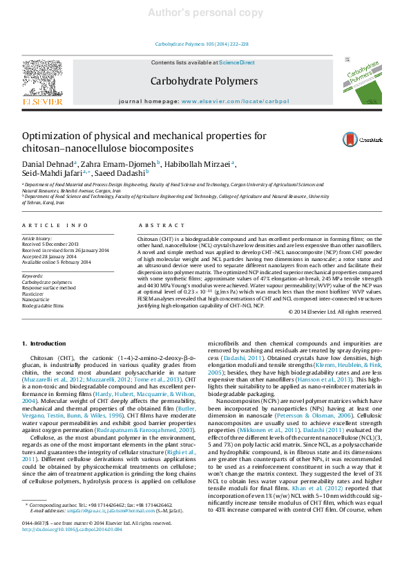 (PDF) Optimization of physical and mechanical properties for chitosan ...