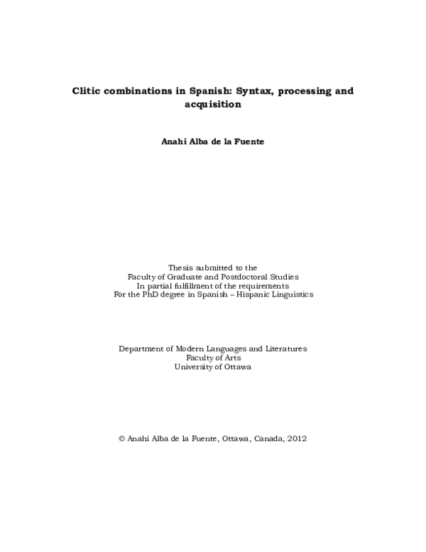 (PDF) Clitic Combinations in Spanish: Syntax, Processing and Acquisition