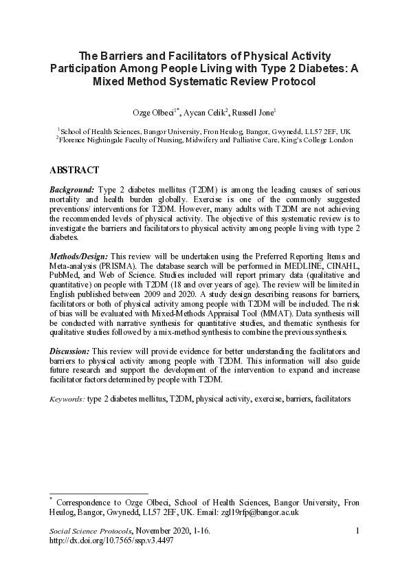 (PDF) The The Barriers and Facilitators of Physical Activity ...