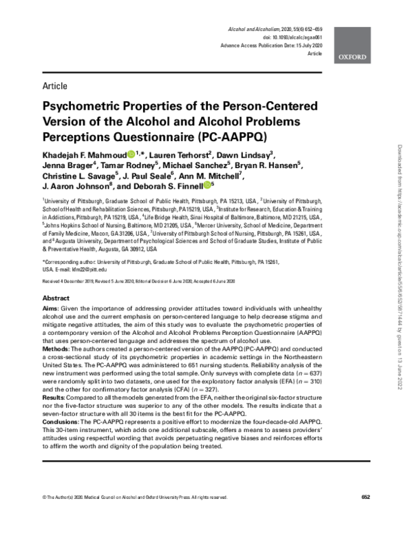 (PDF) Psychometric Properties of the PersonCentered Version of the