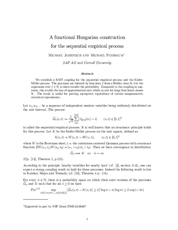 (PDF) A functional Hungarian construction for the sequential empirical ...