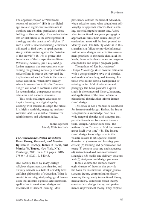 (PDF) The Instructional Design Knowledge Base: Theory, Research, and ...
