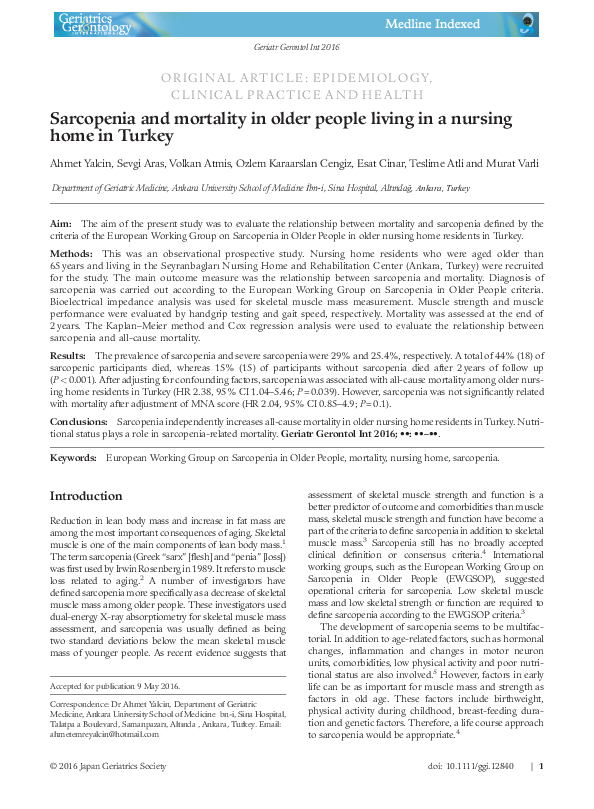 (PDF) Sarcopenia and mortality in older people living in a nursing home ...