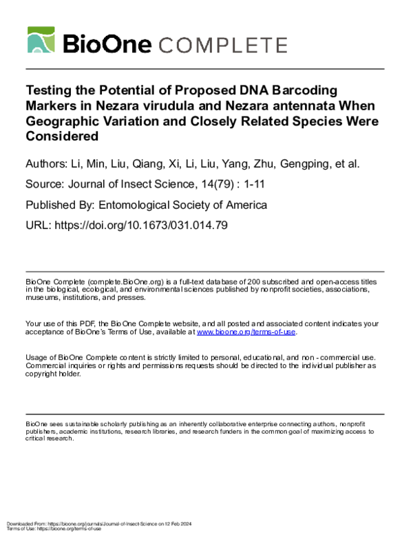 (PDF) Testing the Potential of Proposed DNA Barcoding Markers in Nezara ...