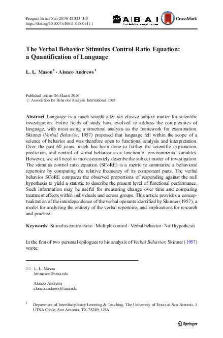 (PDF) The Verbal Behavior Stimulus Control Ratio Equation: a ...