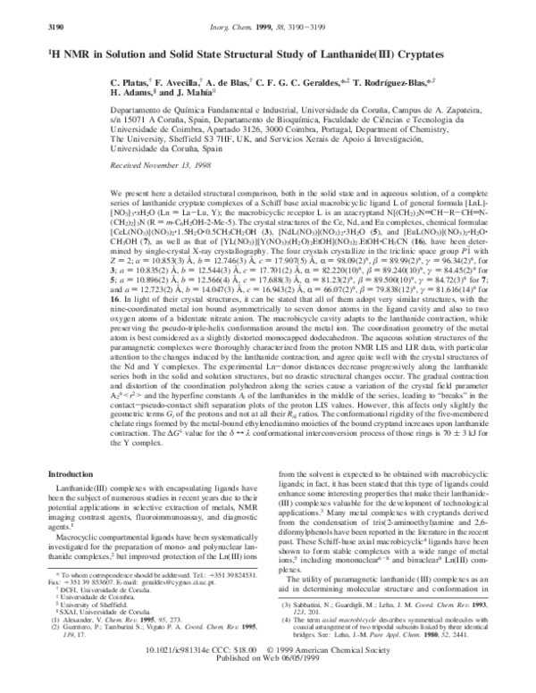(PDF) 1H NMR in Solution and Solid State Structural Study of Lanthanide ...