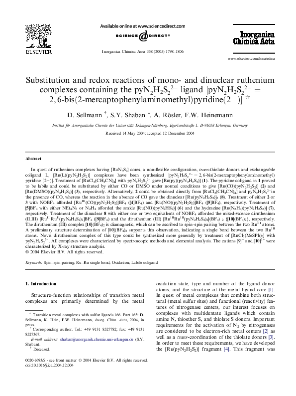 (PDF) Substitution and redox reactions of mono- and dinuclear ruthenium ...