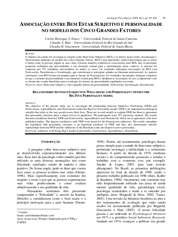 (PDF) Relationship between subjective well-being and personality within ...