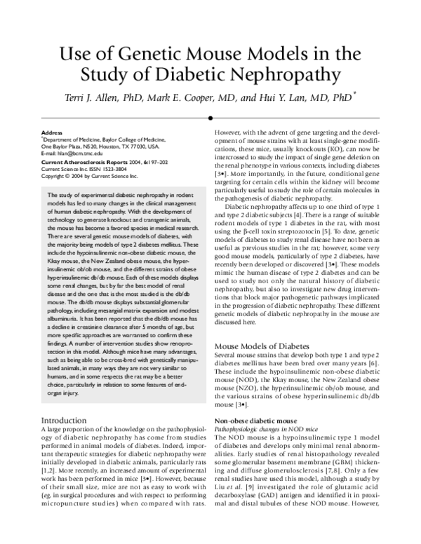 (PDF) Use of genetic mouse models in the study of diabetic nephropathy