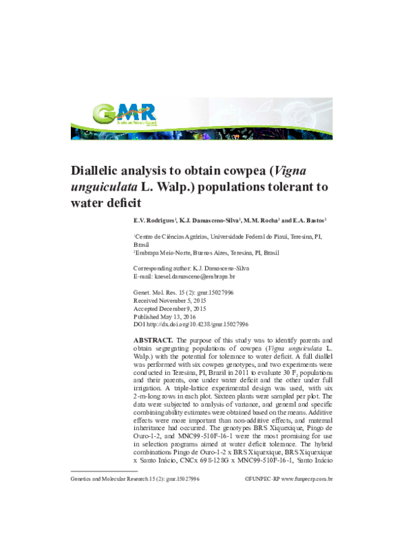 (PDF) Diallelic analysis to obtain cowpea (Vigna unguiculata L. Walp ...