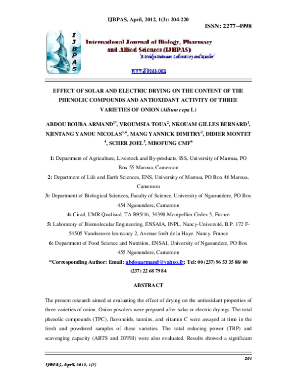 (PDF) Effect of Solar and Electric Drying on the Content of the ...