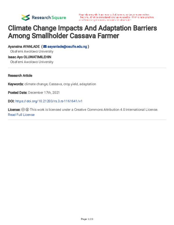 (PDF) Climate Change Impacts And Adaptation Barriers Among Smallholder ...
