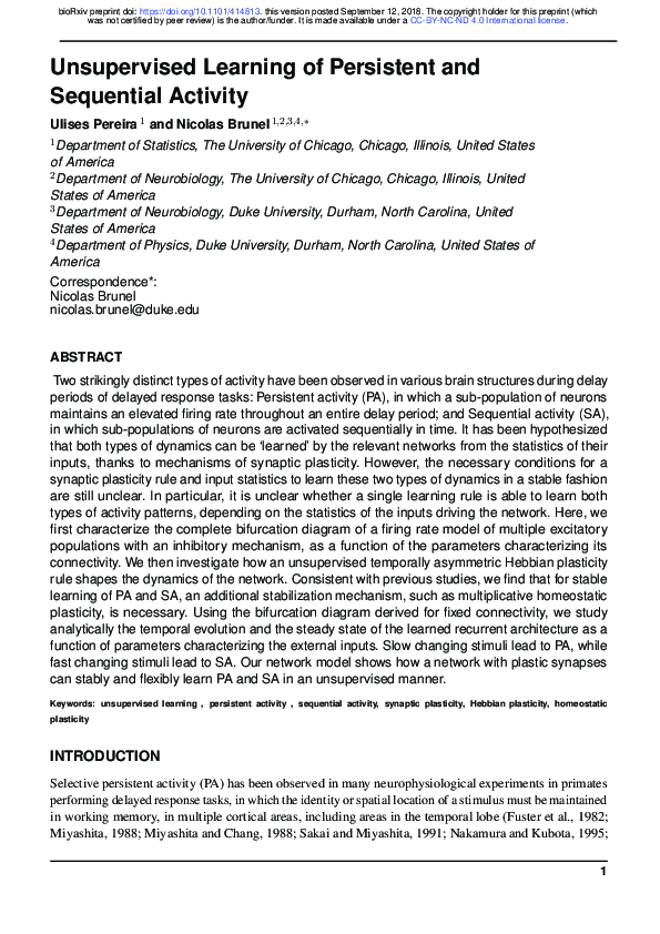 (PDF) Unsupervised Learning of Persistent and Sequential Activity