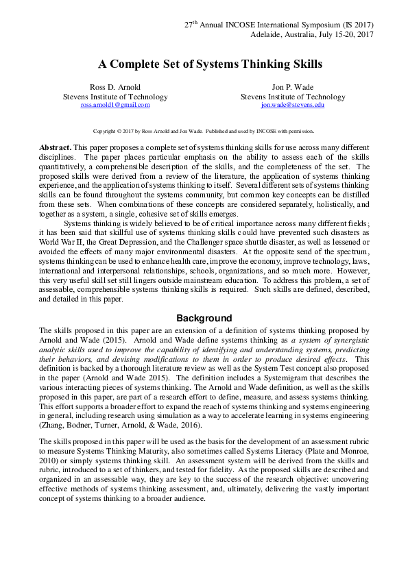 (PDF) A Complete Set of Systems Thinking Skills