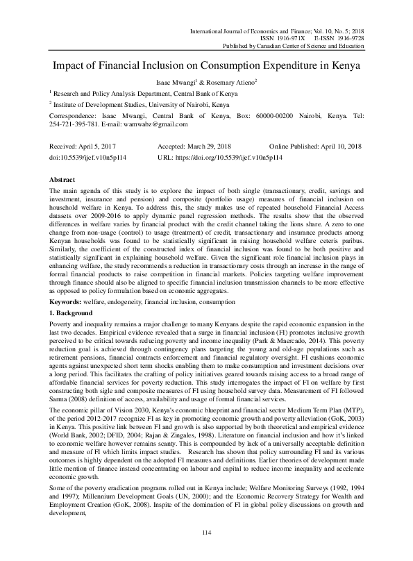 (PDF) Impact of Financial Inclusion on Consumption Expenditure in Kenya