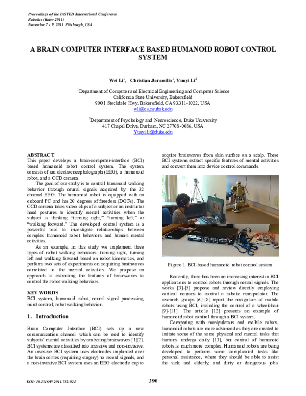 (PDF) A Brain Computer Interface based Humanoid Robot Control System