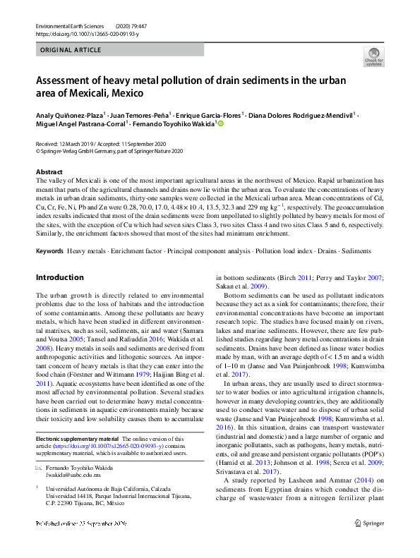 (PDF) Assessment of heavy metal pollution of drain sediments in the ...