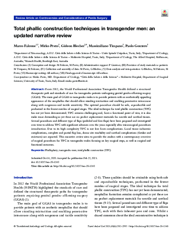(PDF) Total phallic construction techniques in transgender men: an ...