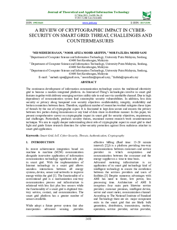 (PDF) A Review of Cryptographic Impact in Cybersecurity on Smart Grid ...