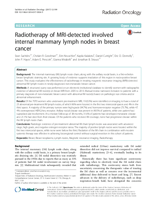 (PDF) Radiotherapy of MRI-detected involved internal mammary lymph ...