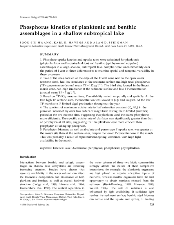 (PDF) Phosphorus kinetics of planktonic and benthic assemblages in a ...
