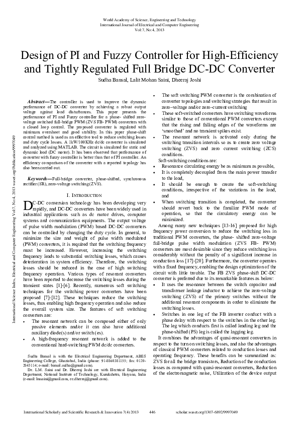 (PDF) Design Of Pi And Fuzzy Controller For High-Efficiency And Tightly ...