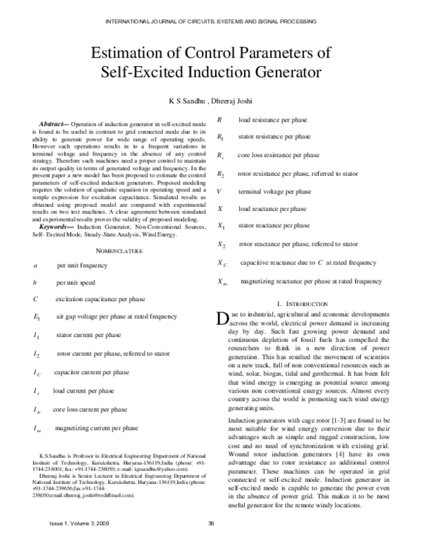 (PDF) Estimation of Control Parameters of Self-Excited Induction Generator