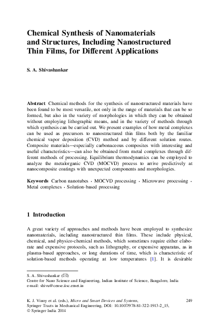 (PDF) Chemical Synthesis of Nanomaterials and Structures, Including ...
