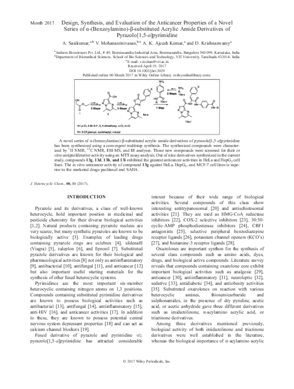 (PDF) Design synthesis and evaluation of anticancer activity of ...