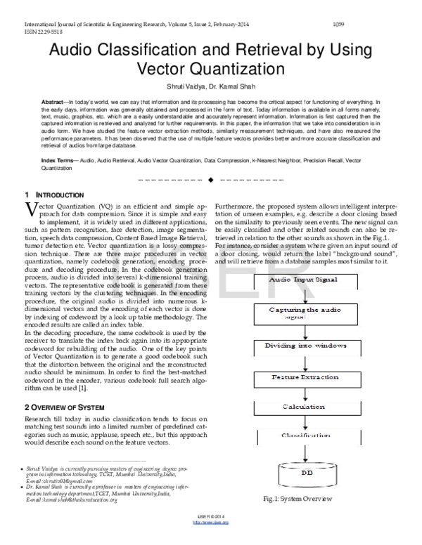 (PDF) Audio Classification and Retrieval by Using Vector Quantization