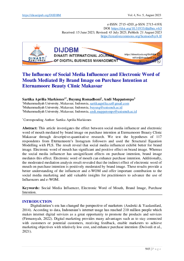 (PDF) The Influence of Social Media Influencer and Electronic Word of ...