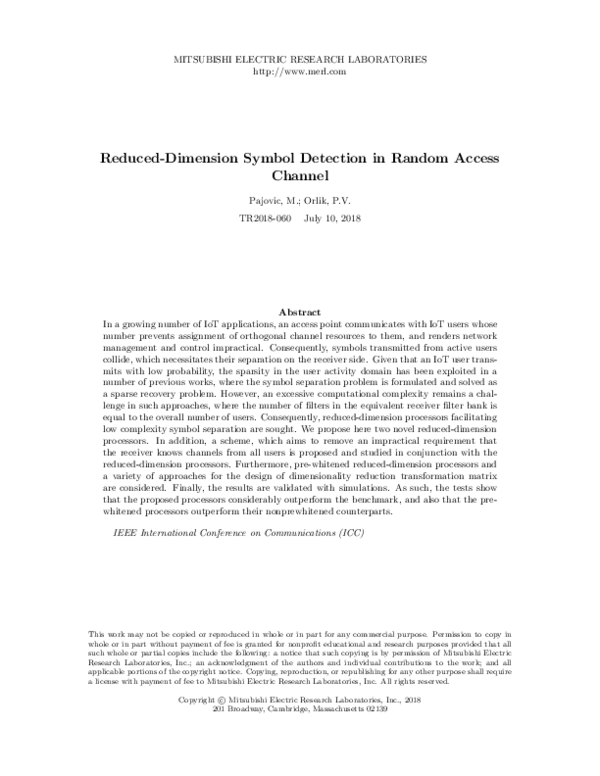 (PDF) Reduced-Dimension Symbol Detection in Random Access Channel