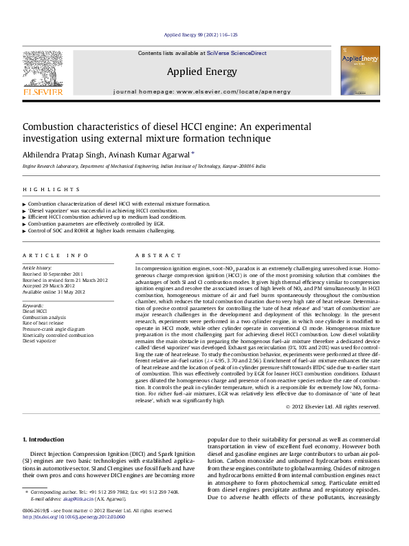 (PDF) Combustion characteristics of diesel HCCI engine: An experimental ...