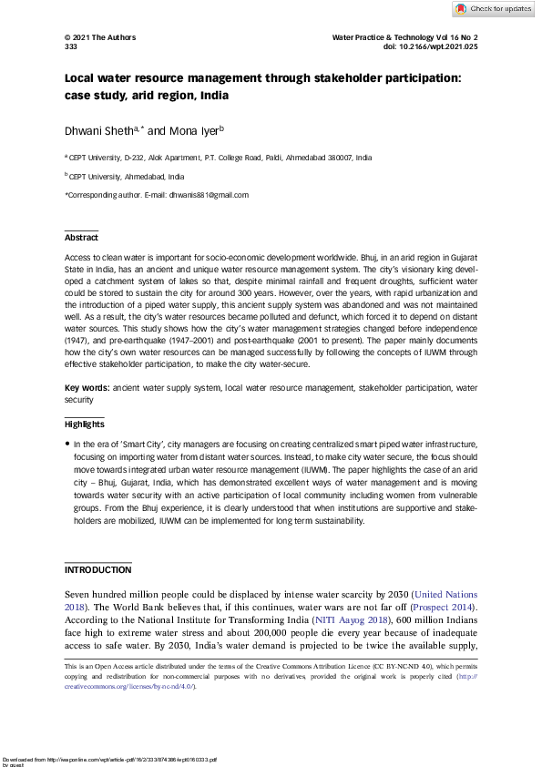 (PDF) Local water resource management through stakeholder participation ...